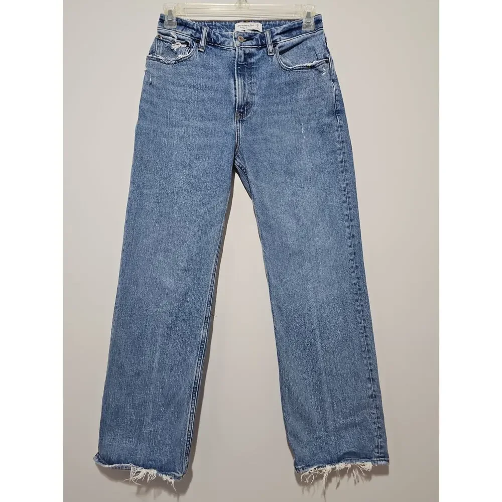 Abercrombie & Fitch 90s Relaxed High Rise Curve Love Womens 28 6S Medium Wash - Picture 12 of 13